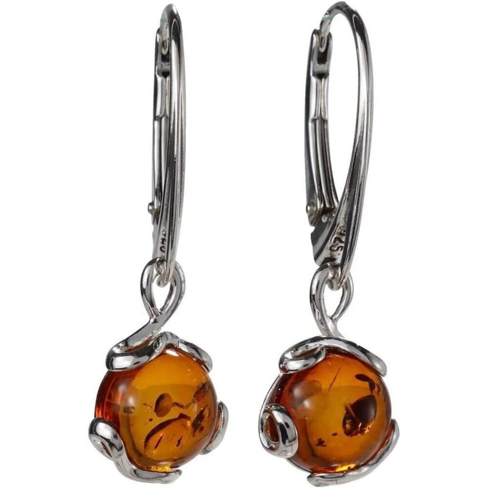Amber Earrings - GIA Certified 925 Baltic Honey Amber Earrings, French Leverback